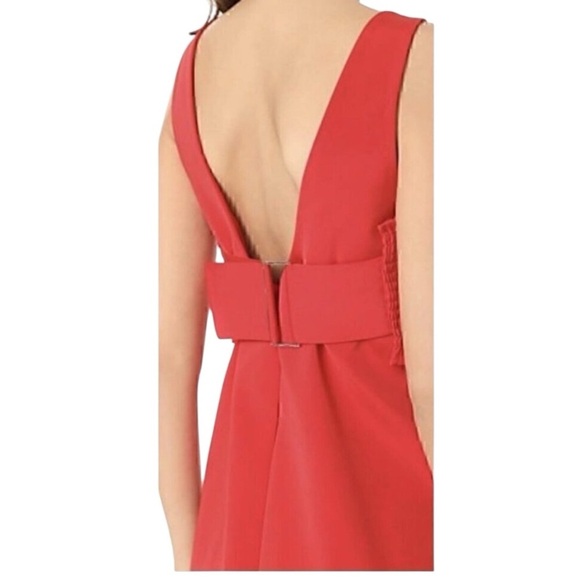 TIBI Smocked Bandeau Overlay Faille Mini Dress in Elia Red | Sleeveless XS 0-2 - Picture 6 of 7